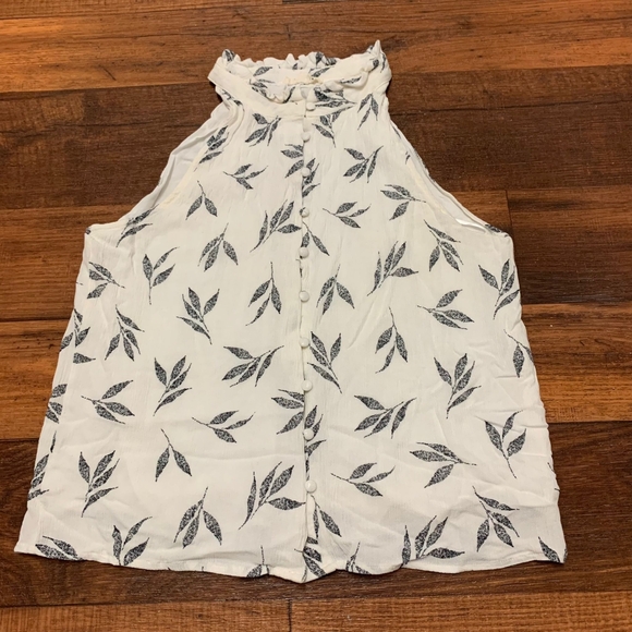 Gilli High Neck Tank Top Button Down White Gray Leaves Women’s Size S Lined - Picture 2 of 8